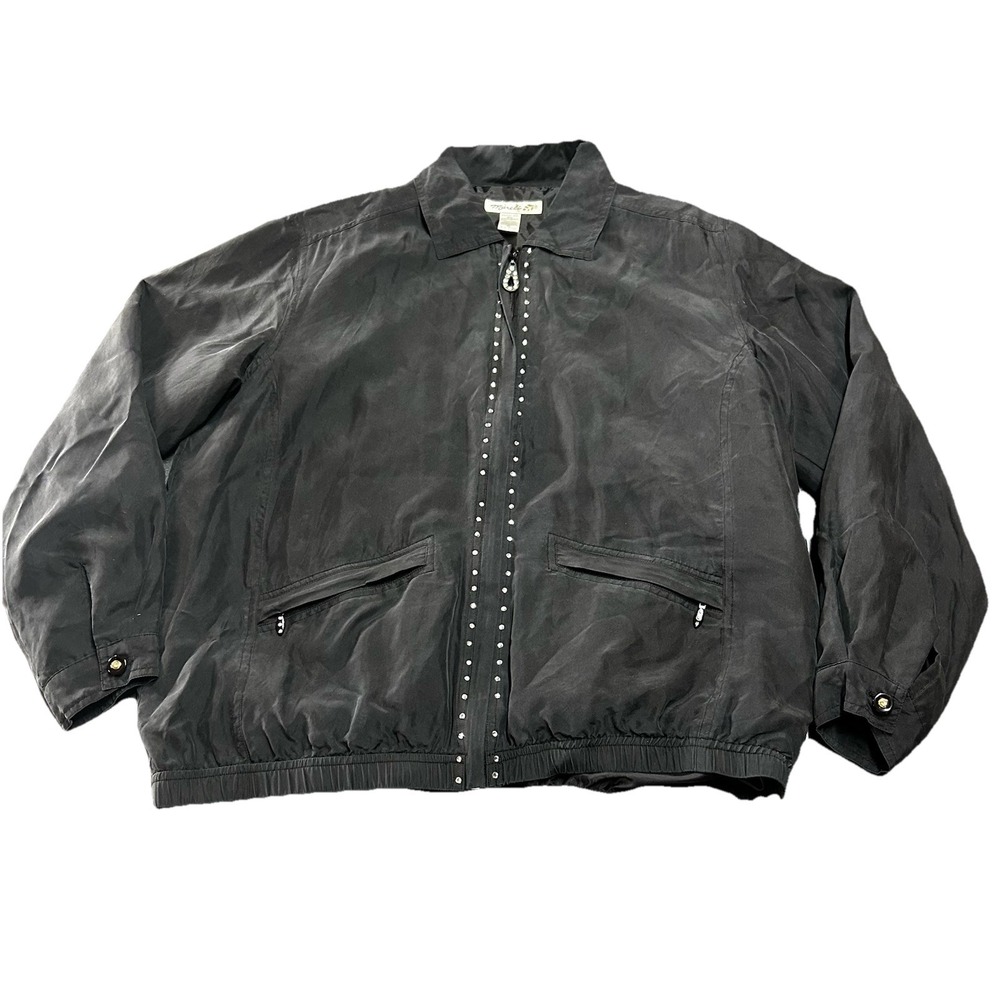 Vtg Mureli Black Silk Jacket Womens Medium Rhinestones Pure 90s Classic Retro